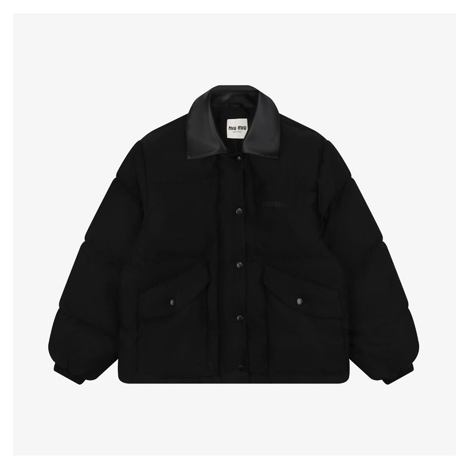 Mm Leather Collar Logo Down Jacket