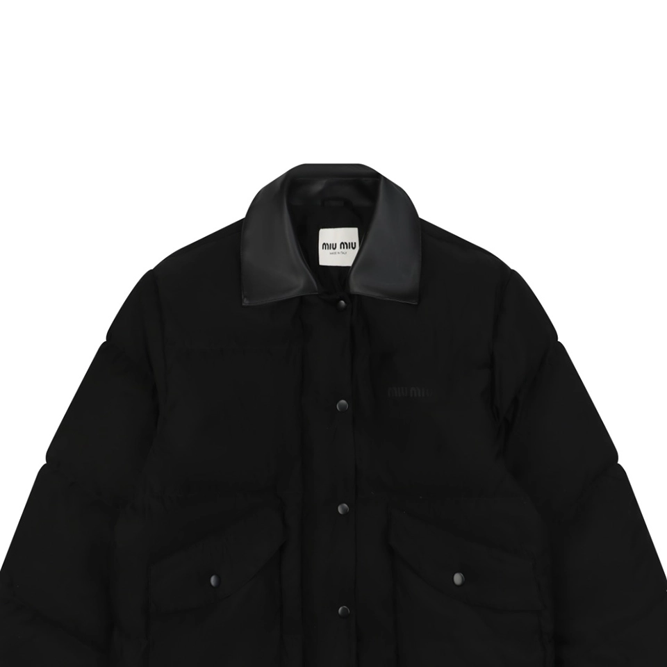 Mm Leather Collar Logo Down Jacket