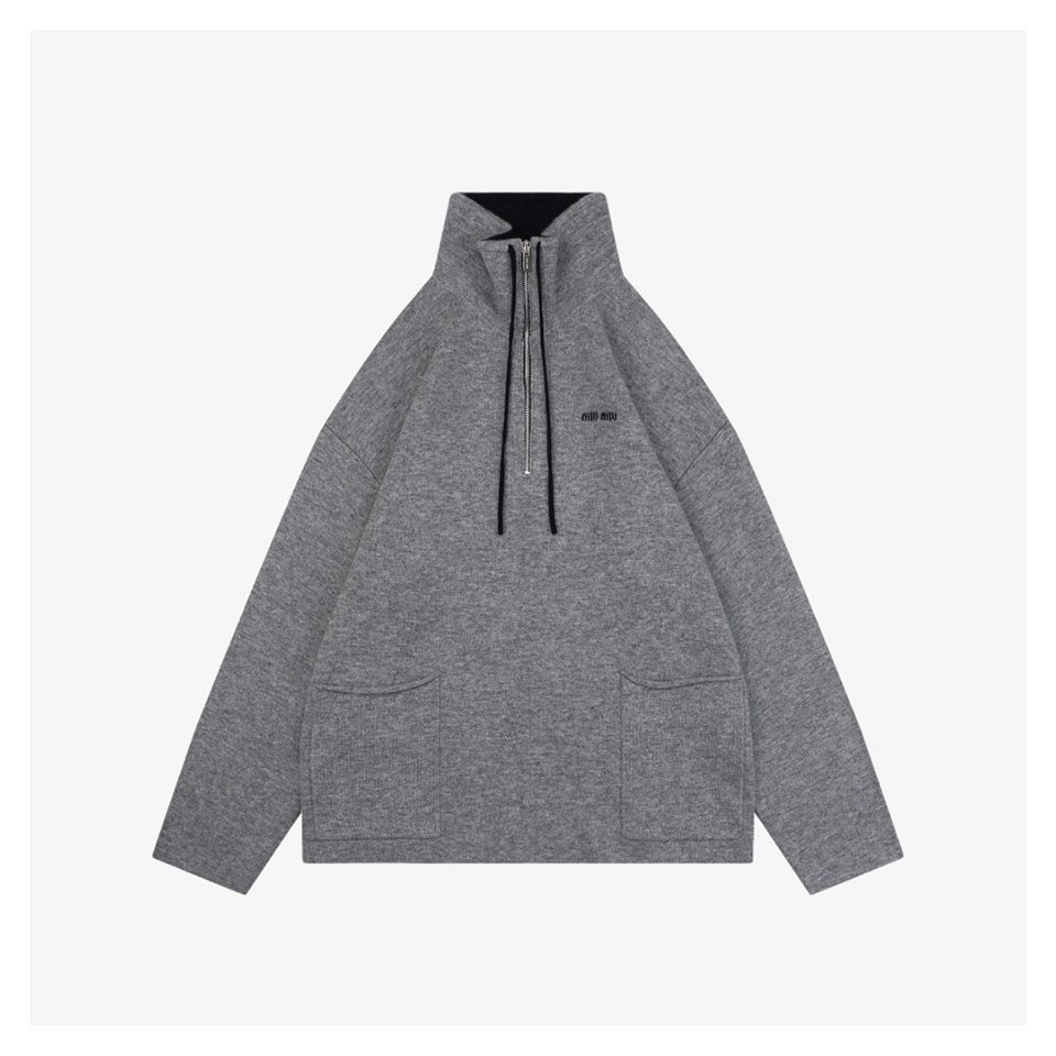 Mm Logo Half Zip Wool Blend Jacket