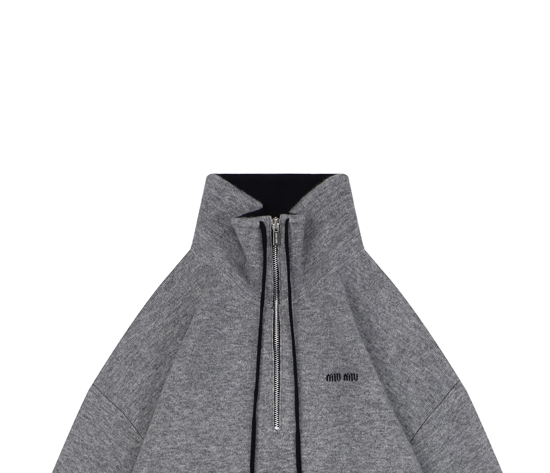 Mm Logo Half Zip Wool Blend Jacket