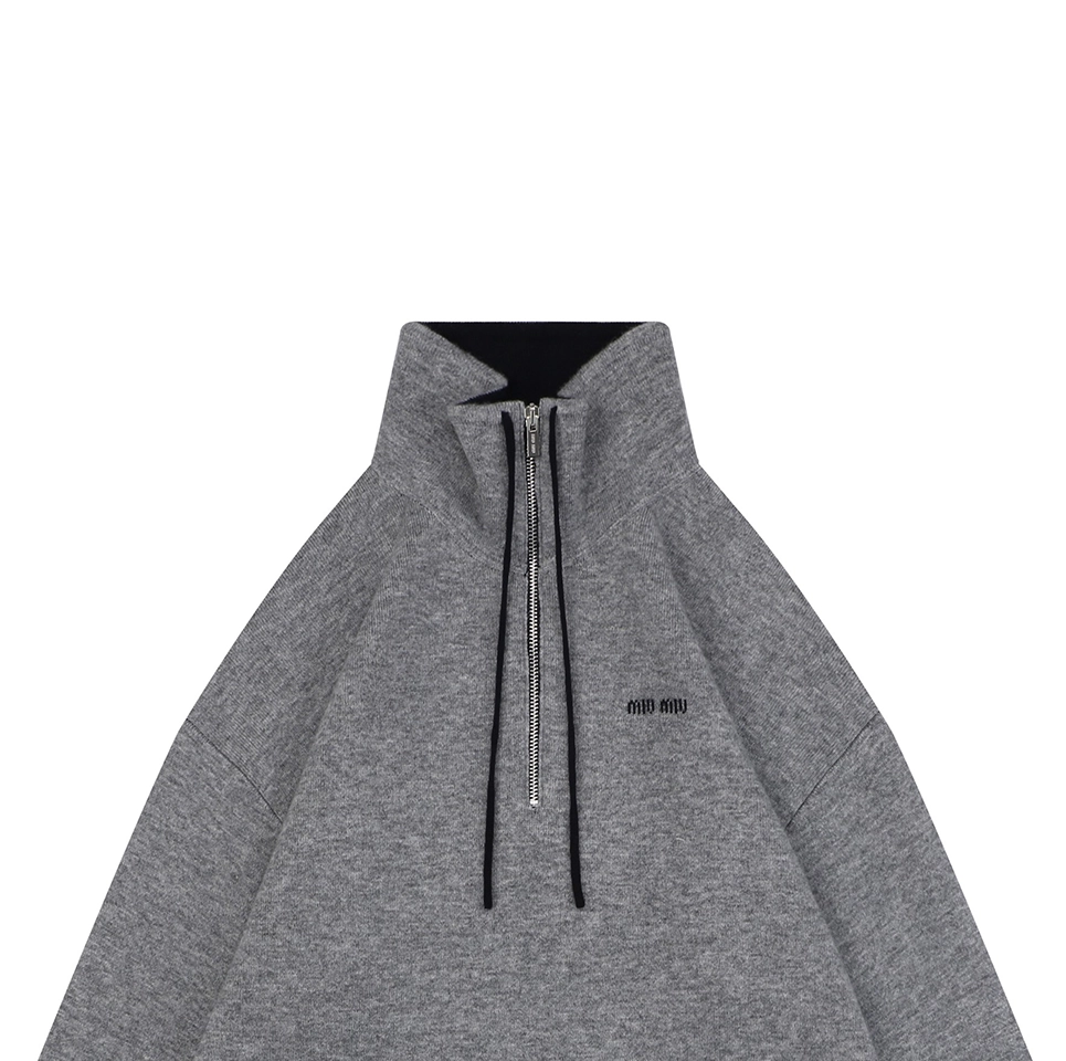 Mm Logo Half Zip Wool Blend Jacket