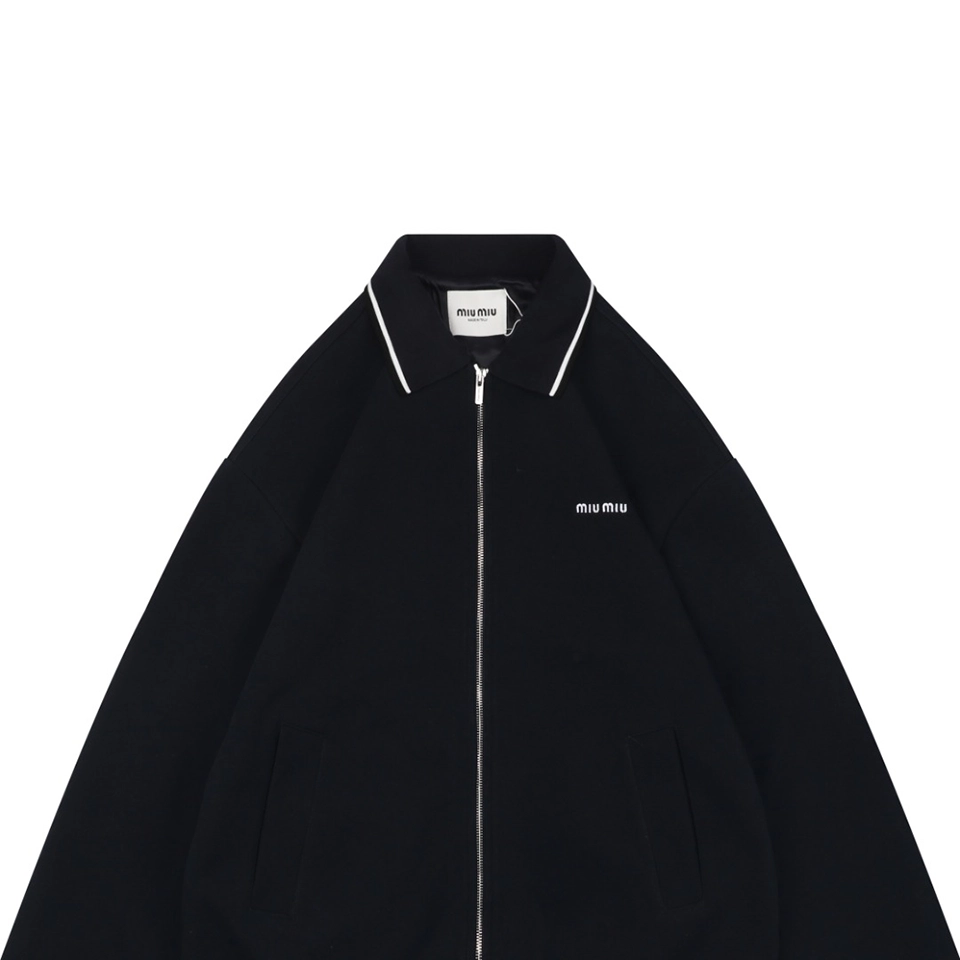 Mm Logo Trim Collar Knit Zip Jacket
