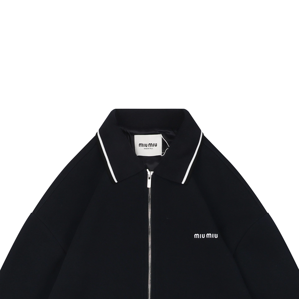 Mm Logo Trim Collar Knit Zip Jacket