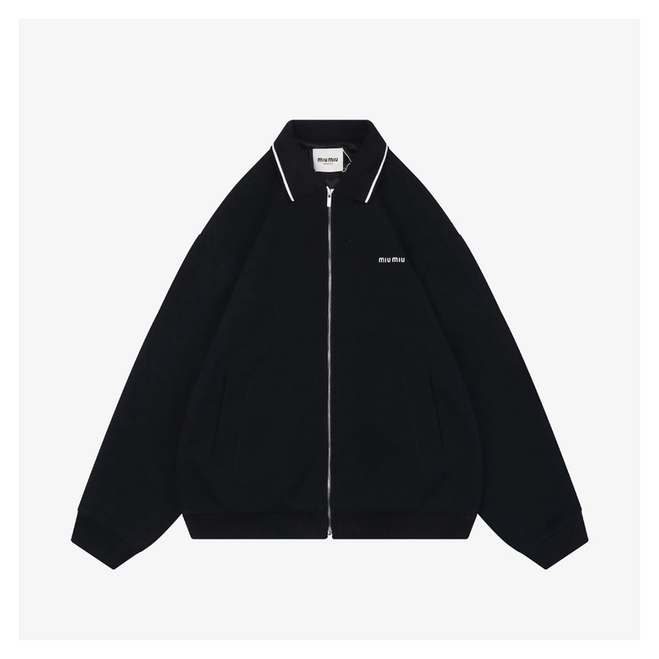 Mm Logo Trim Collar Knit Zip Jacket