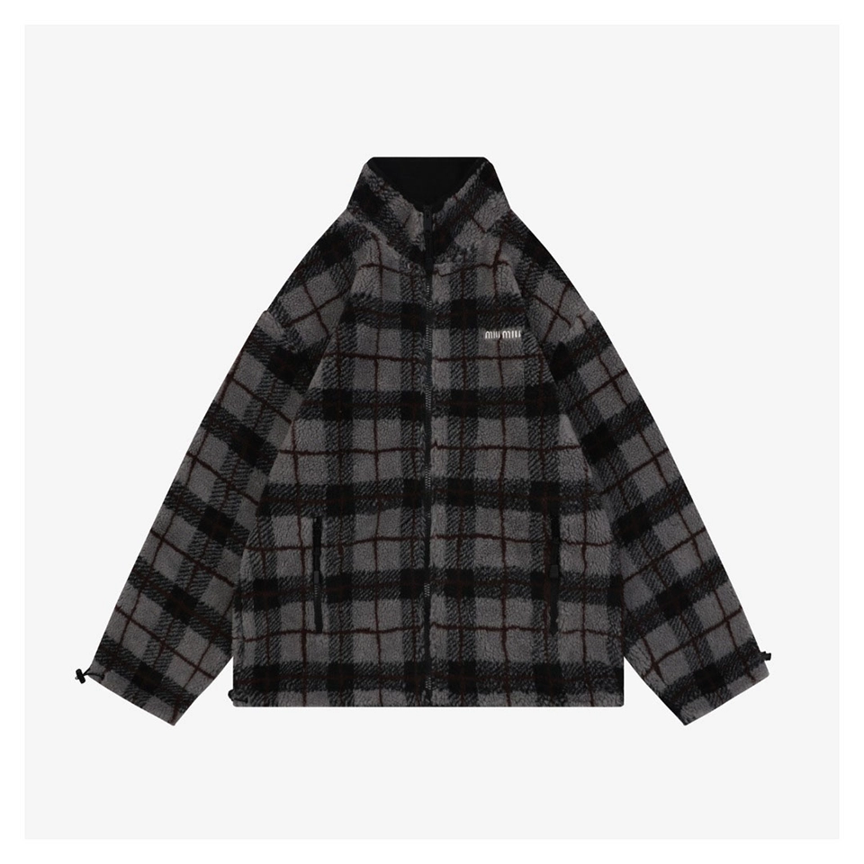 Mm Plaid Shearling Jacket Grey Black