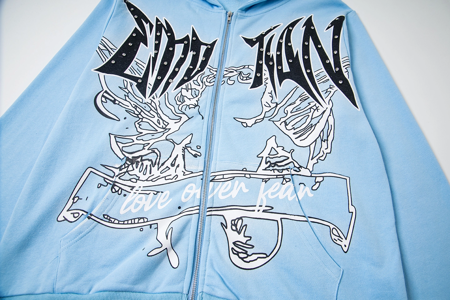 Mixed Emotion Love Over Fear Sky Blue Hoodie