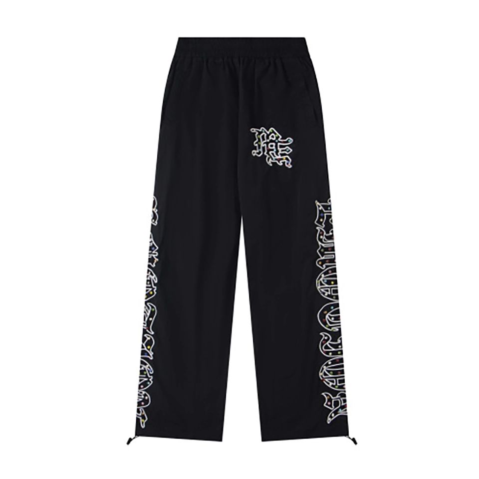 Mixed-Emotion-Reflective-Gothic-Script-Black-Pants1.webp Mixed Emotion Reflective Gothic Script Black Pants