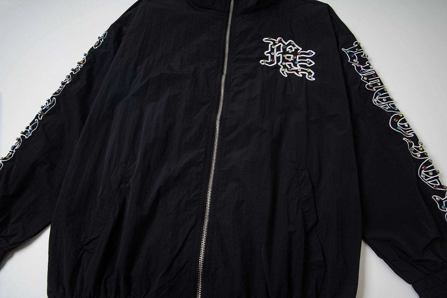 Mixed Emotion Rhinestone Logo Track Black Jacket