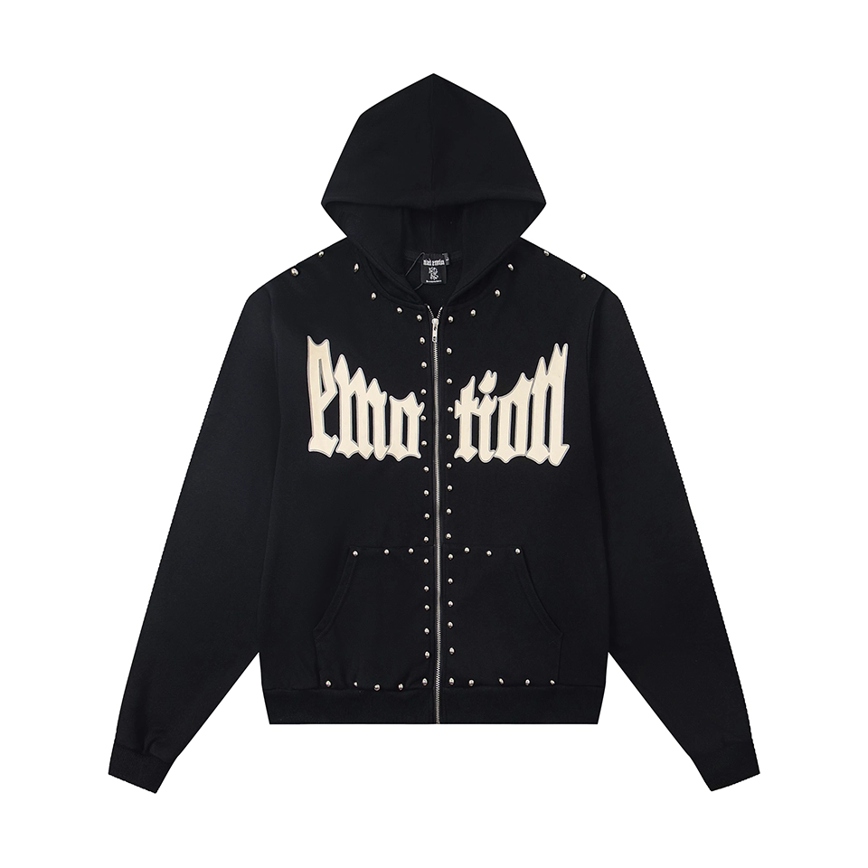 Mixed Emotion Studded Gothic Logo Hoodie