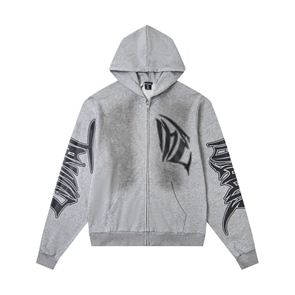 Mixed Emotion Tribal Logo Zip Up Grey Hoodie