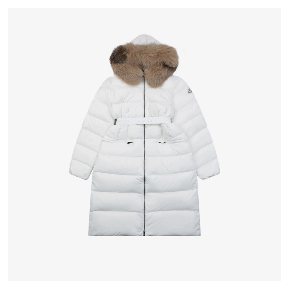 Mxxcler Boedic Belted Fur Trim Hooded Long Down Jacket