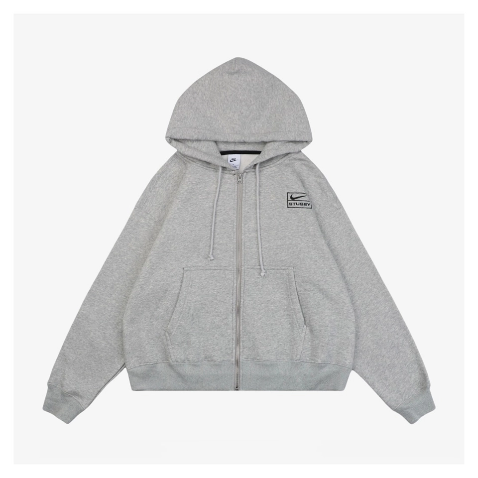 Nike X Stussy Box Logo Embroidered Fleece Lined Zip Hoodie