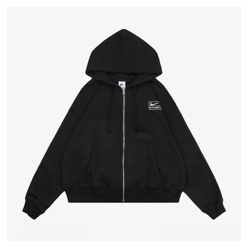 Nike X Stussy Box Logo Embroidered Fleece Lined Zip Hoodie