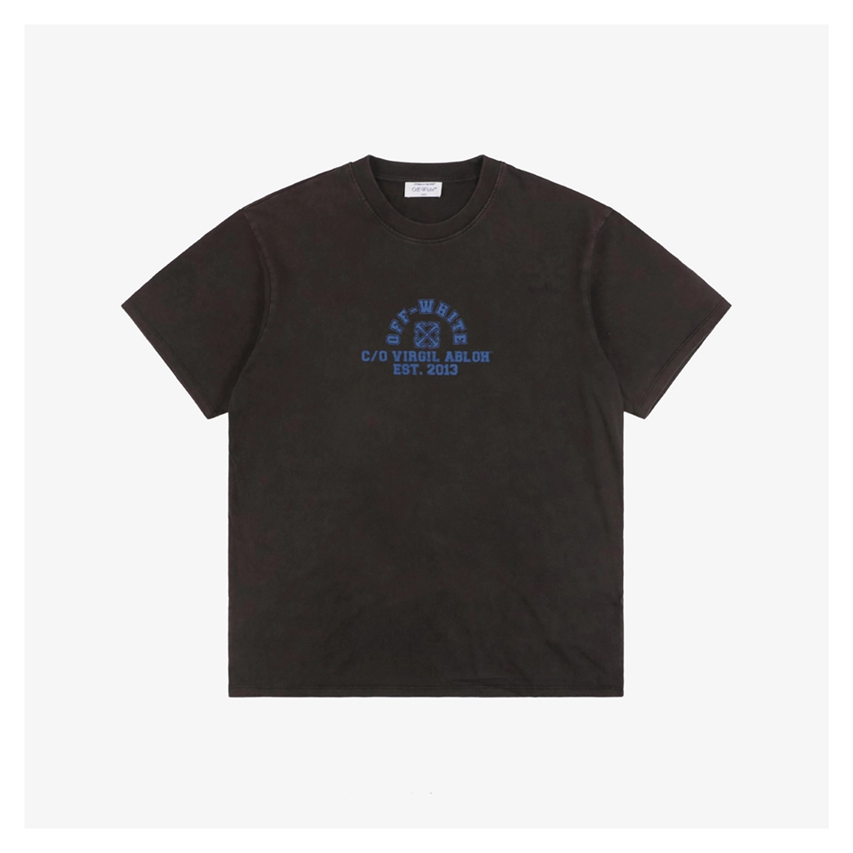 Off White Anchor Blue Letter Washed T Shirt