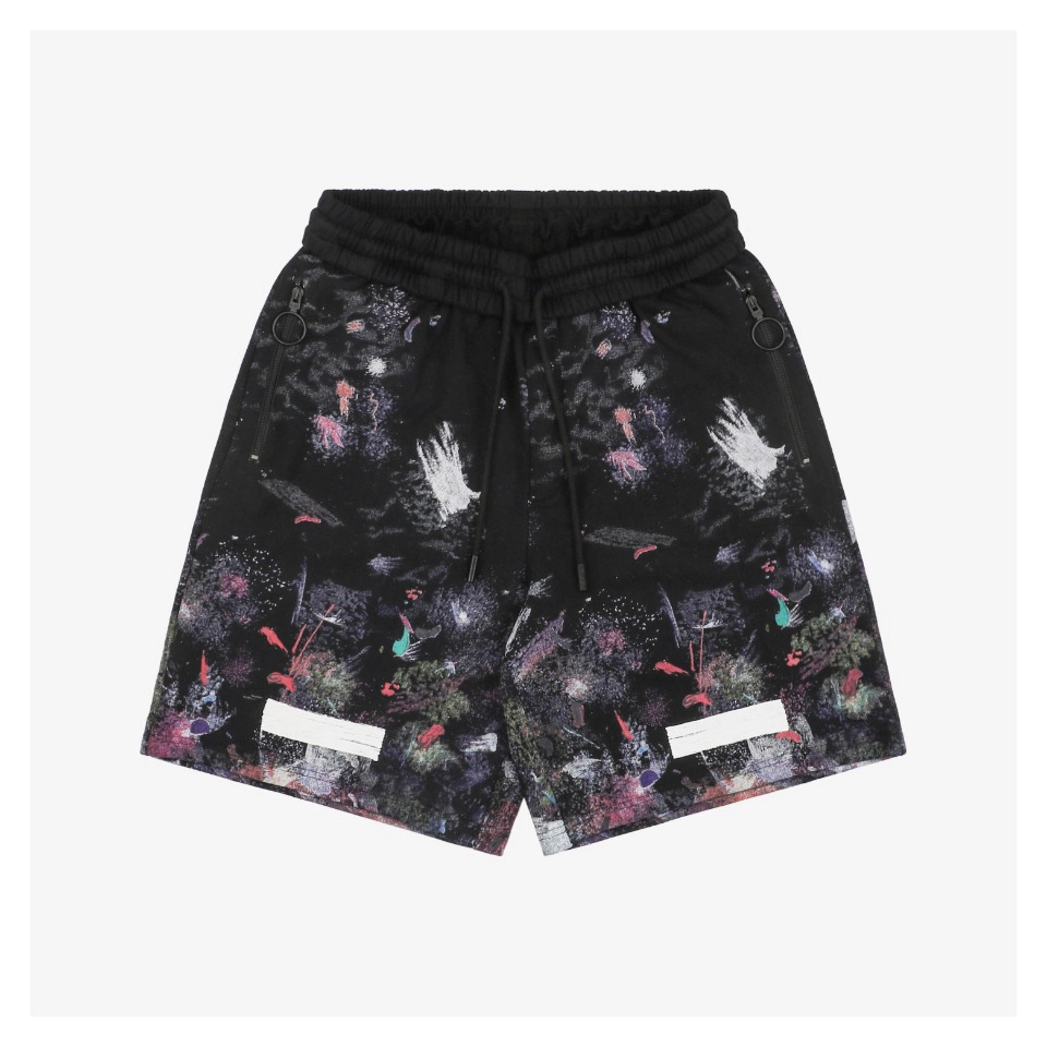 Off White Starry Firework Splatter Print Shorts