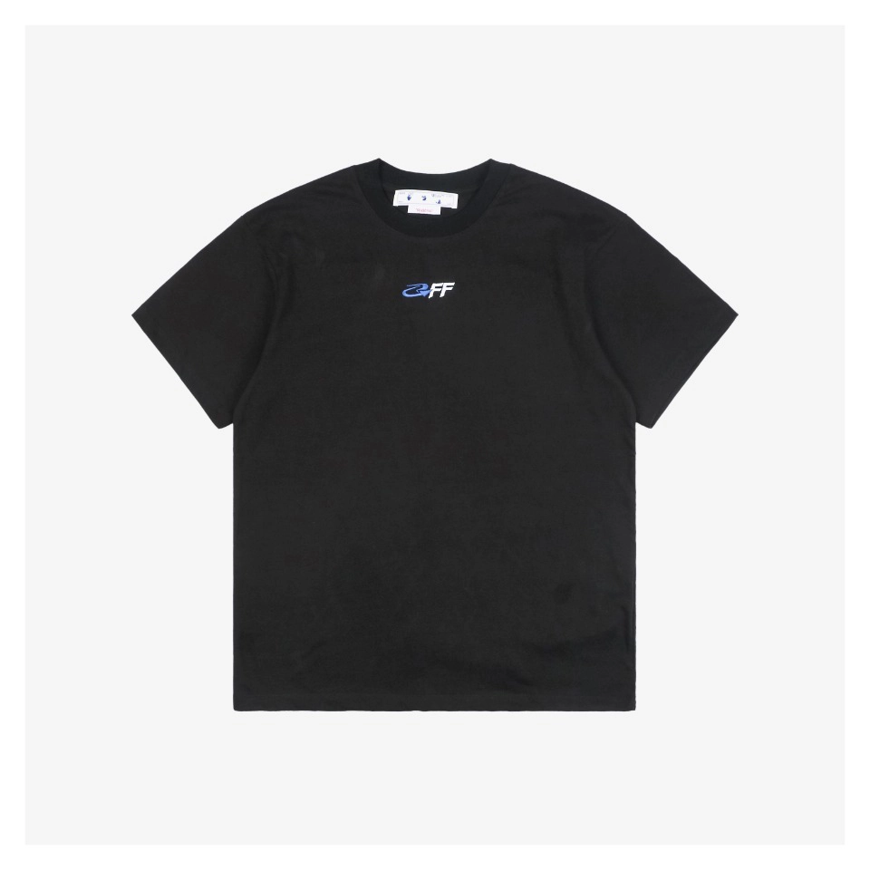 Off White Blue Arrow Letter Embroidery T Shirt