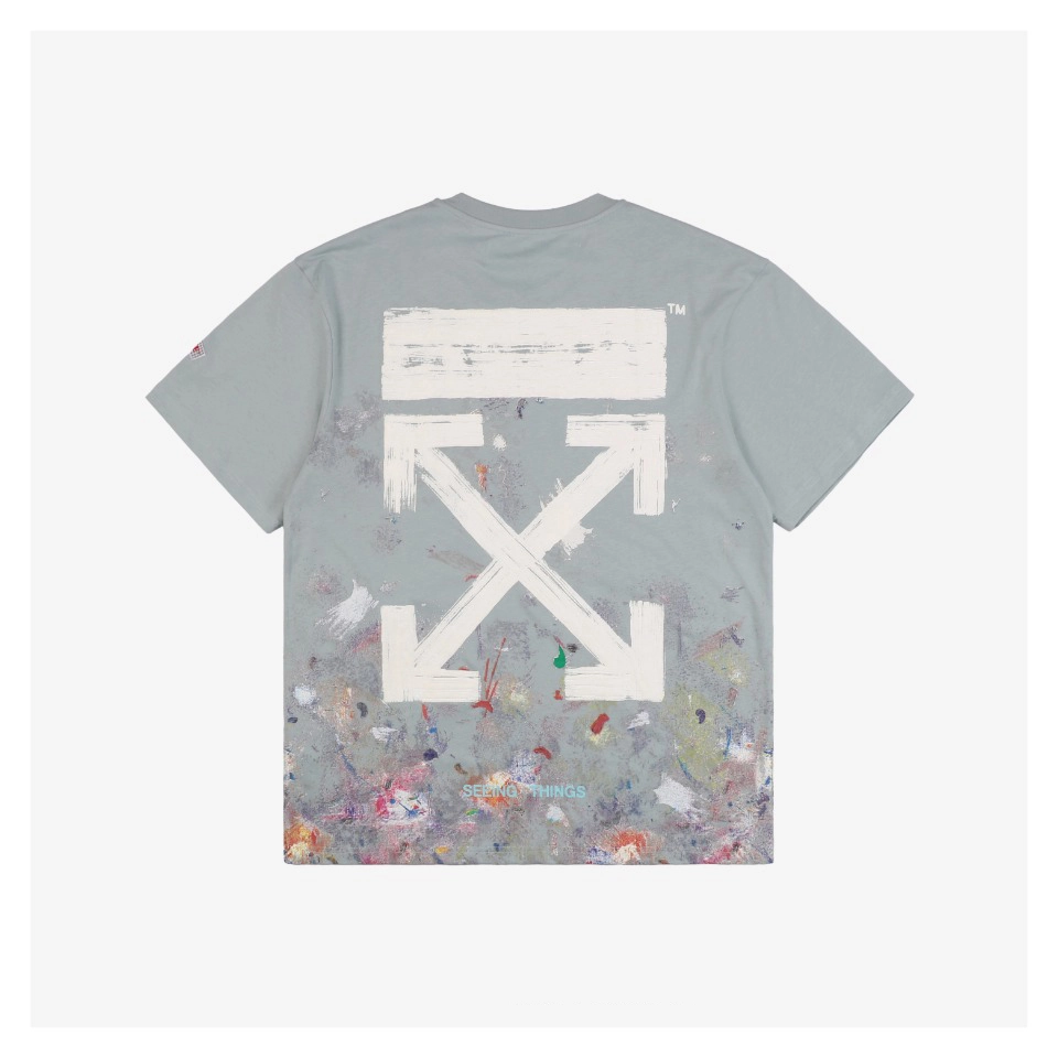 Off White C O Virgil Galaxy Fireworks Splatter Arrows Print Short Sleeve T Shirt