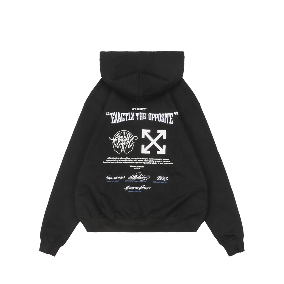 Off White Blue Arrow Earth Graphic Hoodie