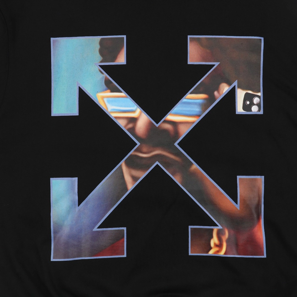 Off White Portrait Overlay Arrows Print Hoodie