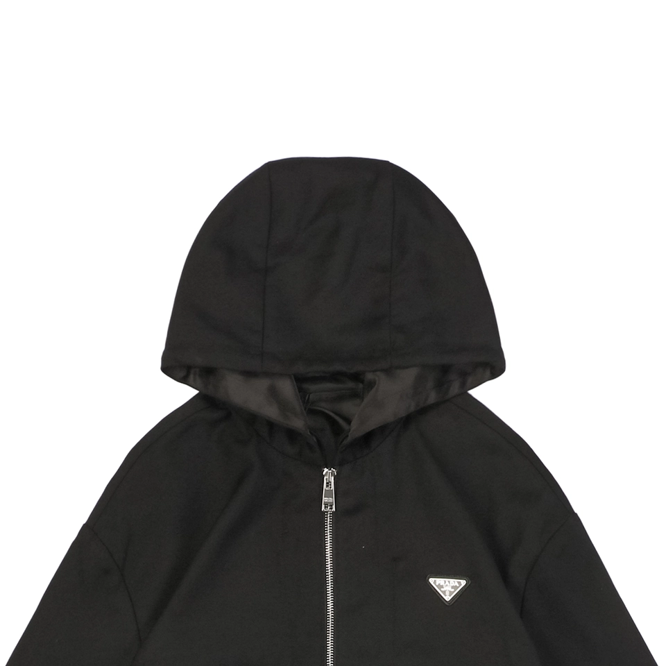 Prada Triangle Logo Patchwork Zip Up Hooded Jacket