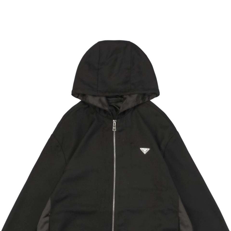 Prada Triangle Logo Patchwork Zip Up Hooded Jacket