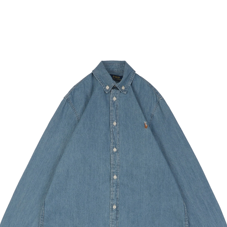 Ralph Lauren Embroidered Pony Denim Shirt Light Blue