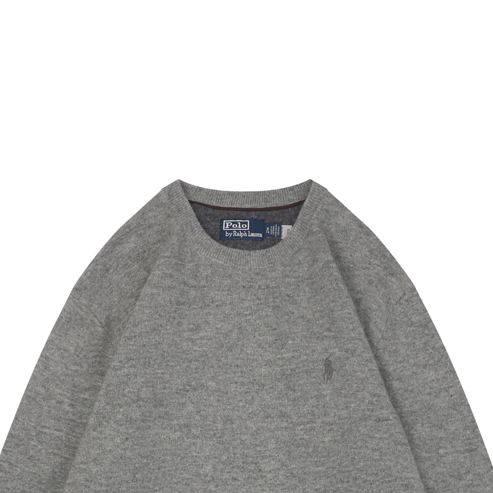Ralph Lauren Grey Embroidered Pony Crewneck Wool Sweater