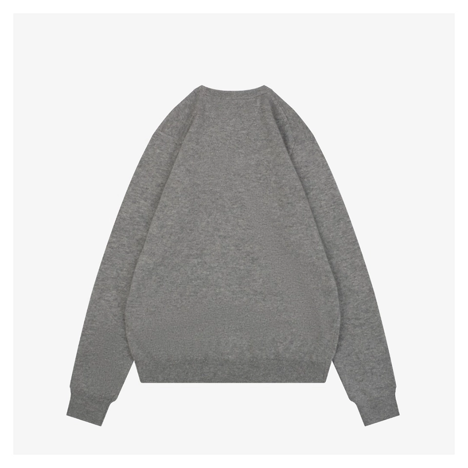 Ralph Lauren Grey Embroidered Pony Crewneck Wool Sweater