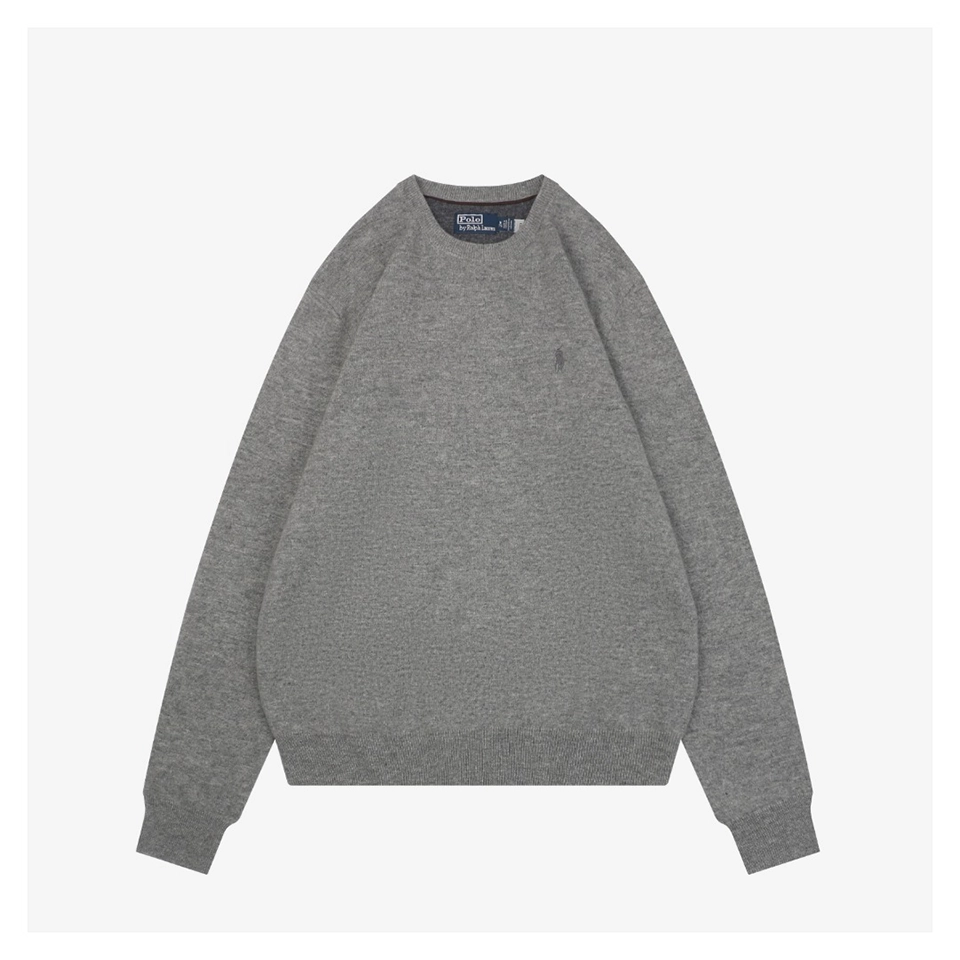 Ralph Lauren Grey Embroidered Pony Crewneck Wool Sweater