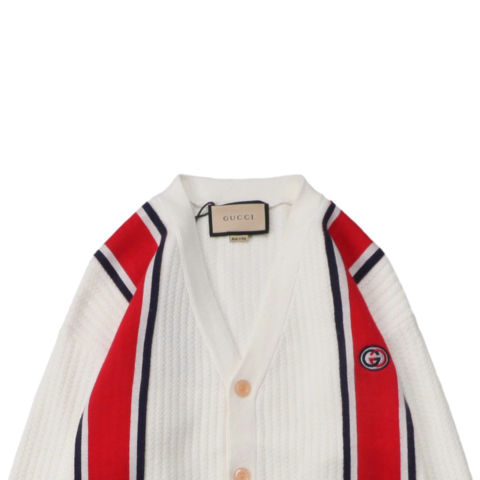Red And Blue Web Jacquard Knit Cardigan Jacket