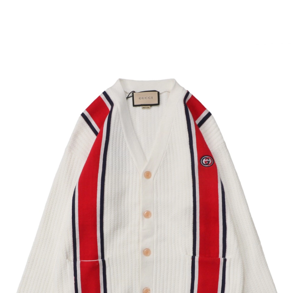 Red And Blue Web Jacquard Knit Cardigan Jacket