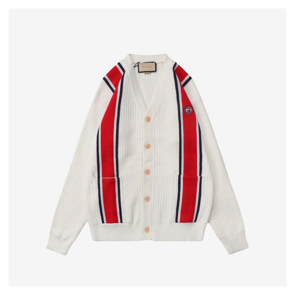 Red And Blue Web Jacquard Knit Cardigan Jacket