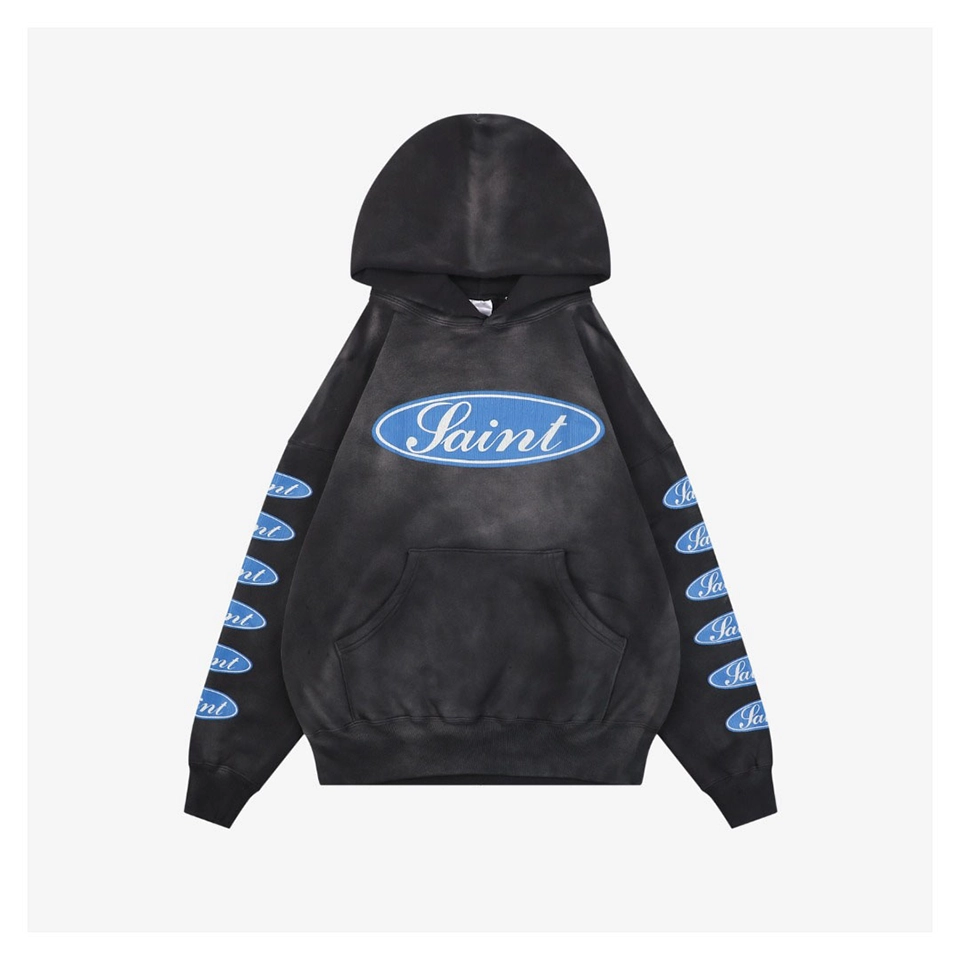 Saint Michael Blue Logo Barrage Graphic Hoodie