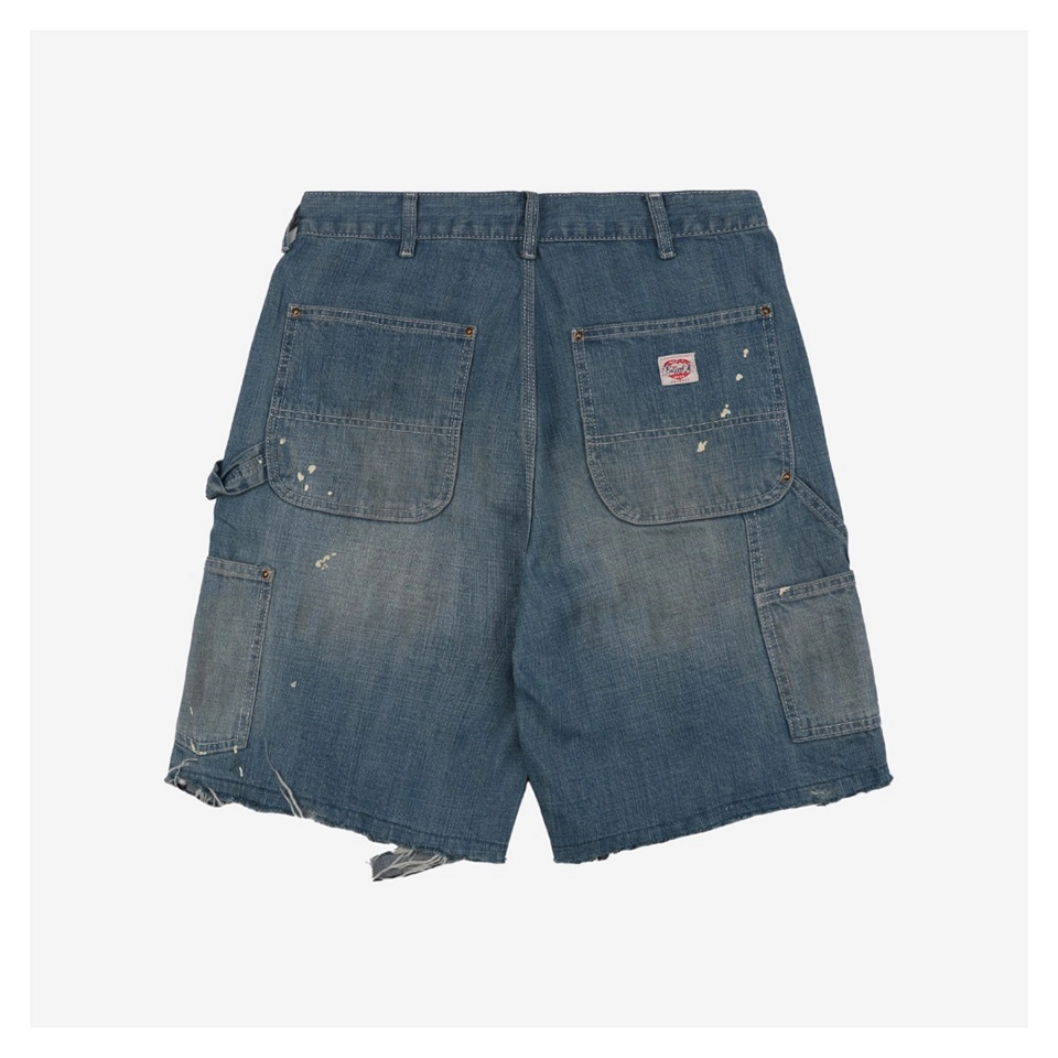 Saint Michael Distressed Paint Splattered Carpenter Denim Shorts