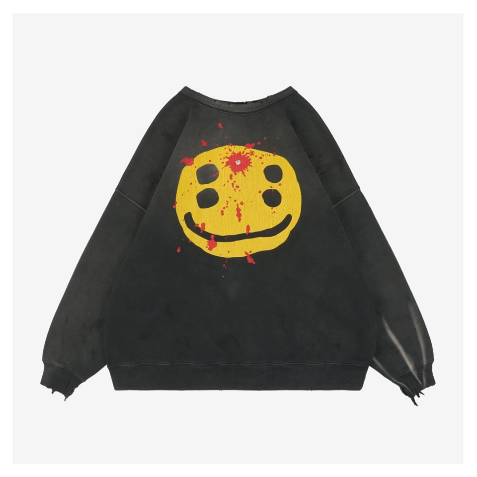 Saint Michael Four Eye Smiley Graphic Crewneck Sweatshirt