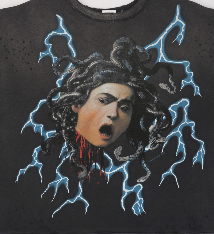 Saint Michael Medusa Lightning Graphic Crewneck Sweatshirt