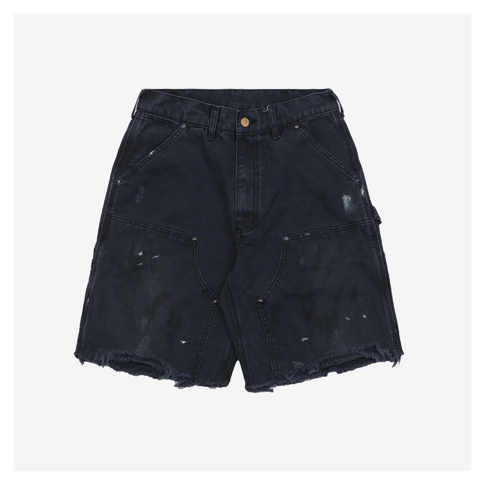 Saint Michael Paint Splattered Raw Hem Denim Shorts