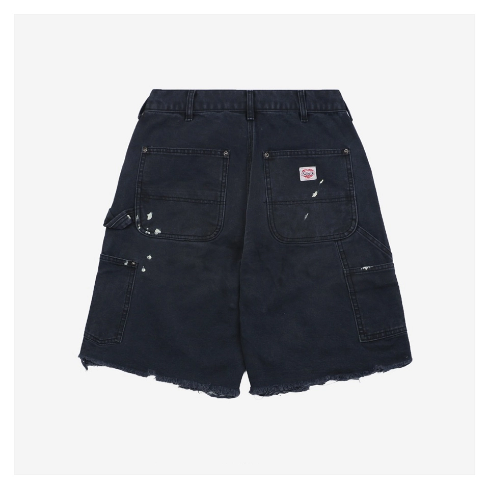 Saint Michael Paint Splattered Raw Hem Denim Shorts