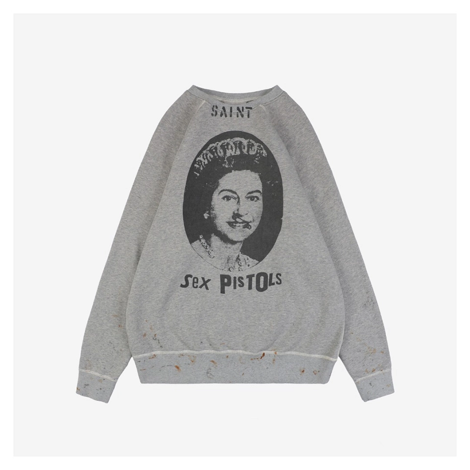 Saint Michael Queen Elizabeth Distressed Print Sweatshirt
