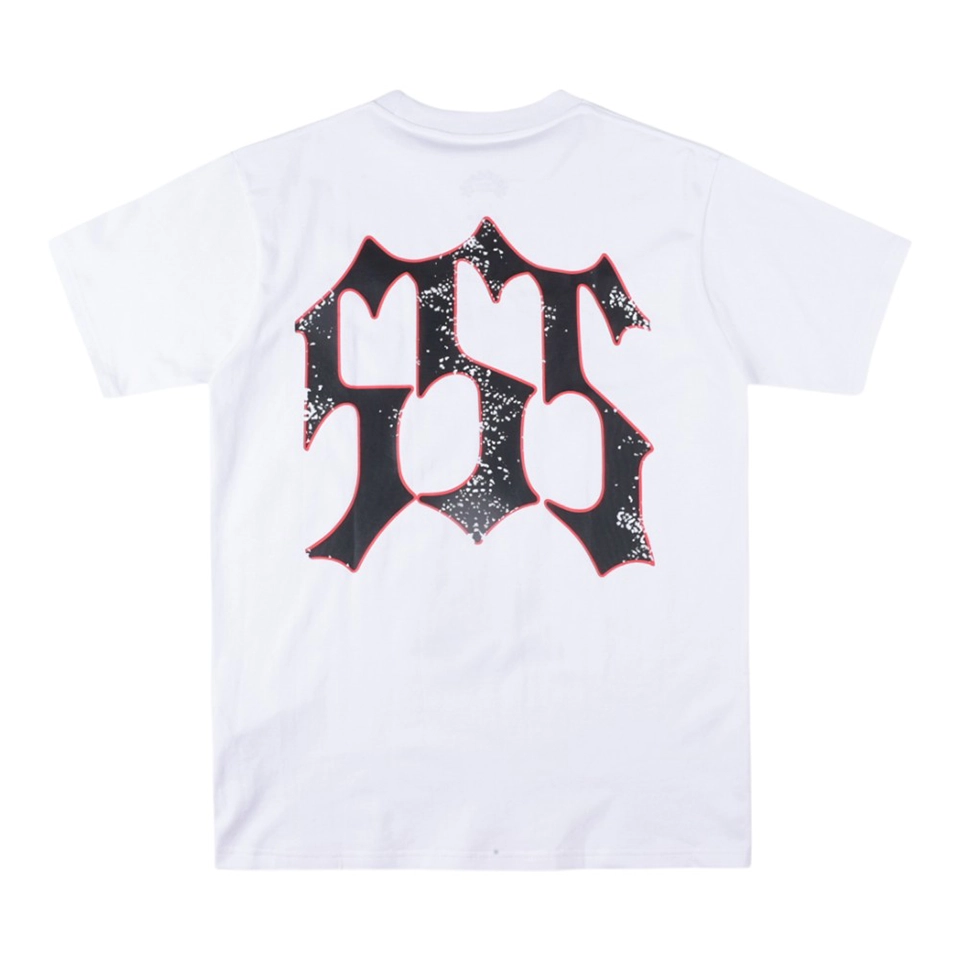 Sp5Der Gothic Logo Distressed Print T Shirt
