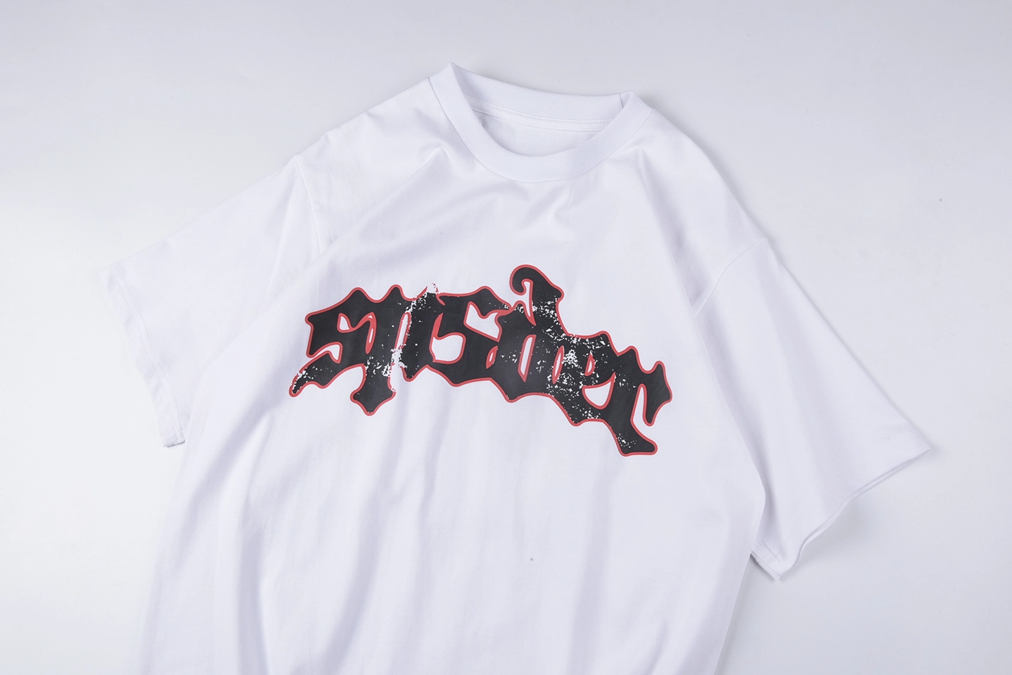 Sp5Der Gothic Logo Distressed Print T Shirt