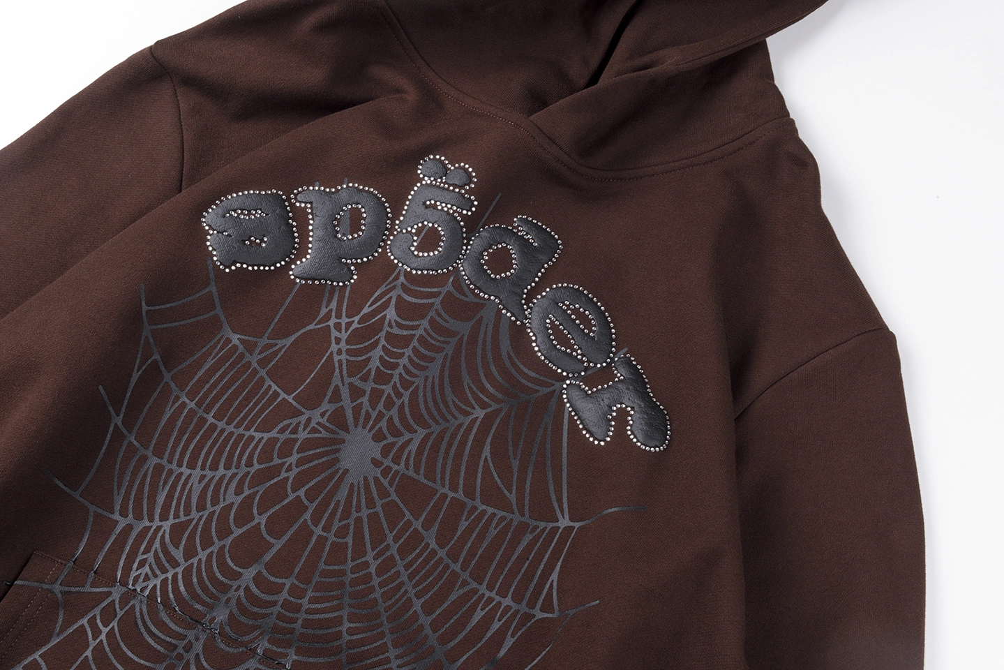 Sp5Der 555555 Rhinestone Web Print Hoodie