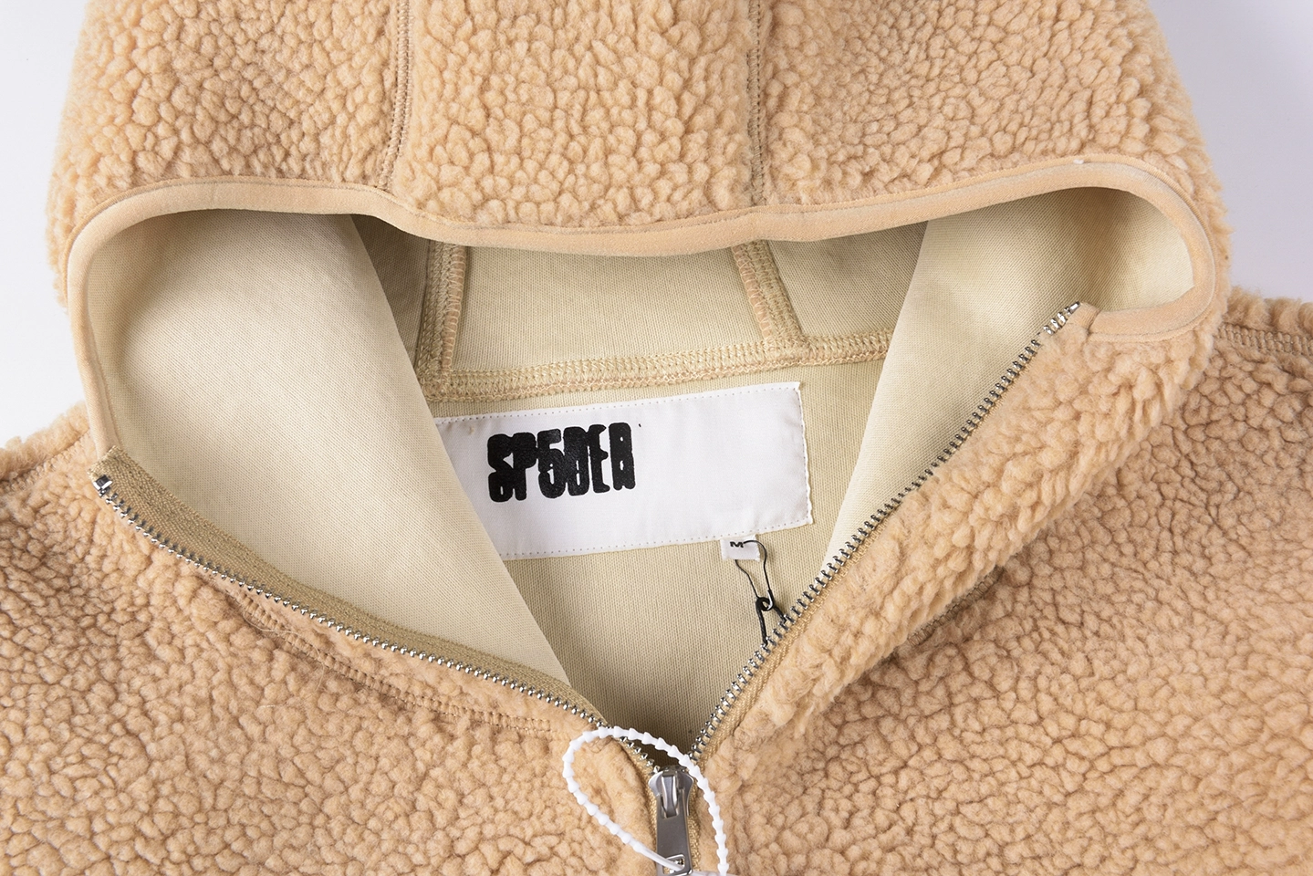 Sp5Der Beige Sherpa Fleece Zip Hoodie