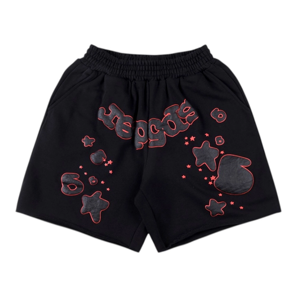 Sp5Der Black Red Outline Graphic Sweat Shorts