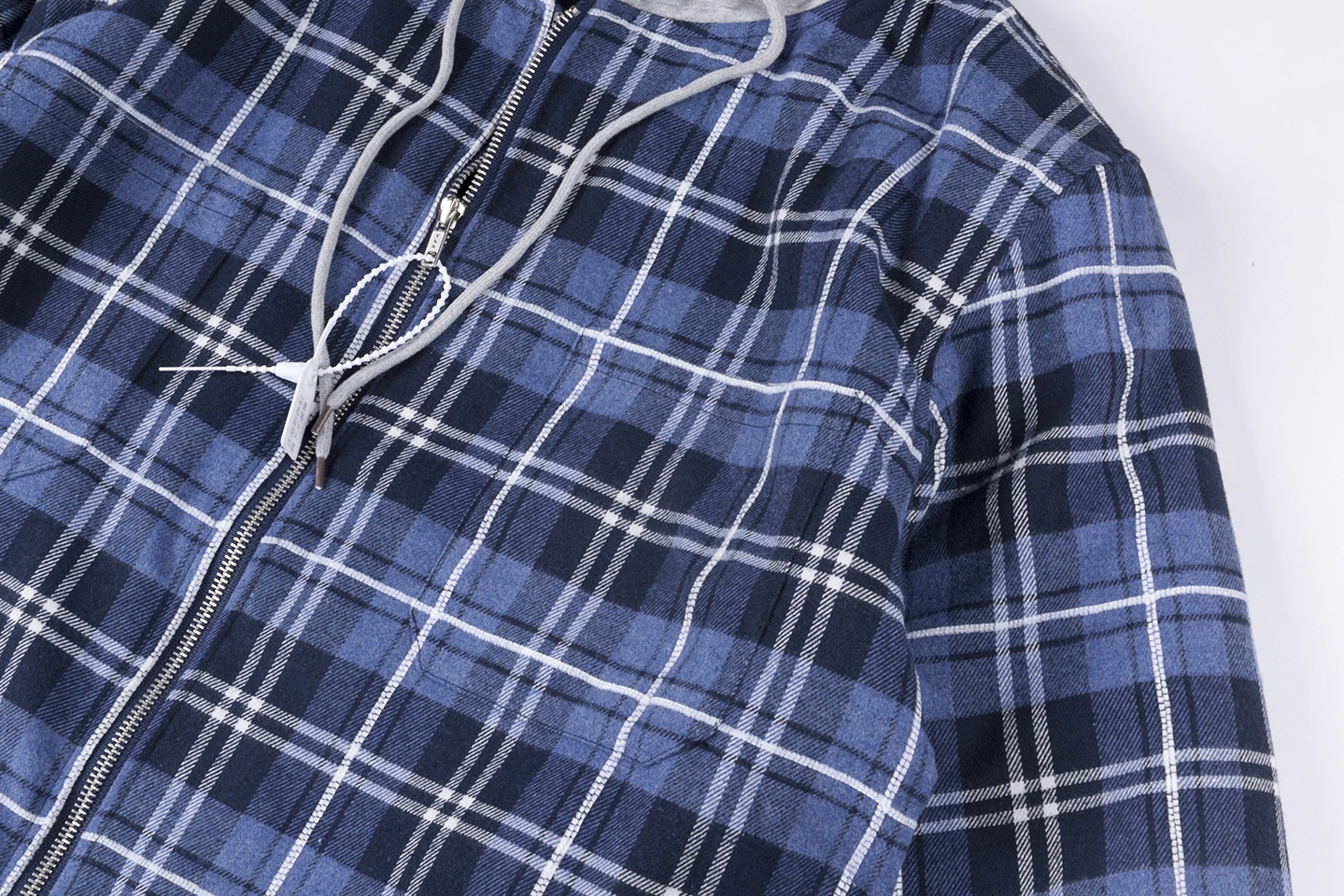 Sp5Der Blue Plaid Grey Hood Zip Jacket