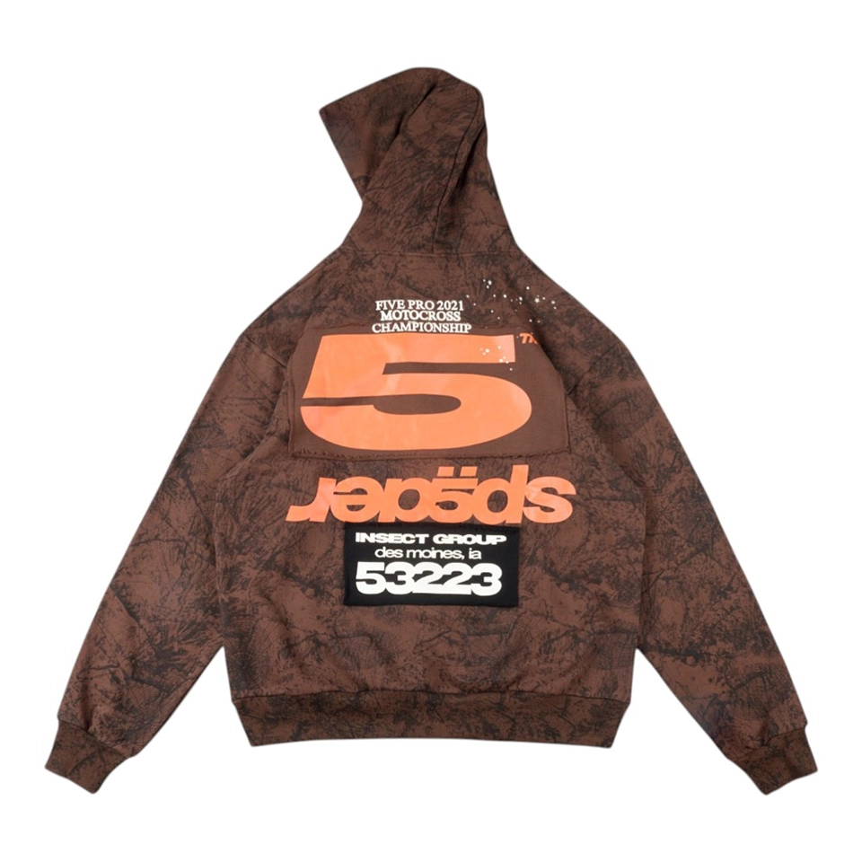 Sp5Der Brown Distressed Sp 55 Racing Graphic Hoodie