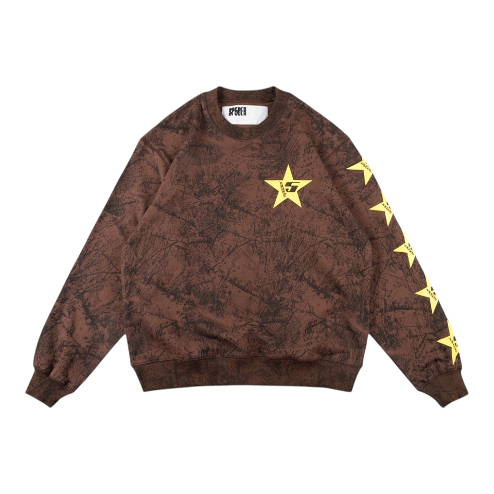 Sp5der-Brown-Distressed-Star-5-Logo-Sweatshirt11.webp Sp5Der Brown Distressed Star 5 Logo Sweatshirt