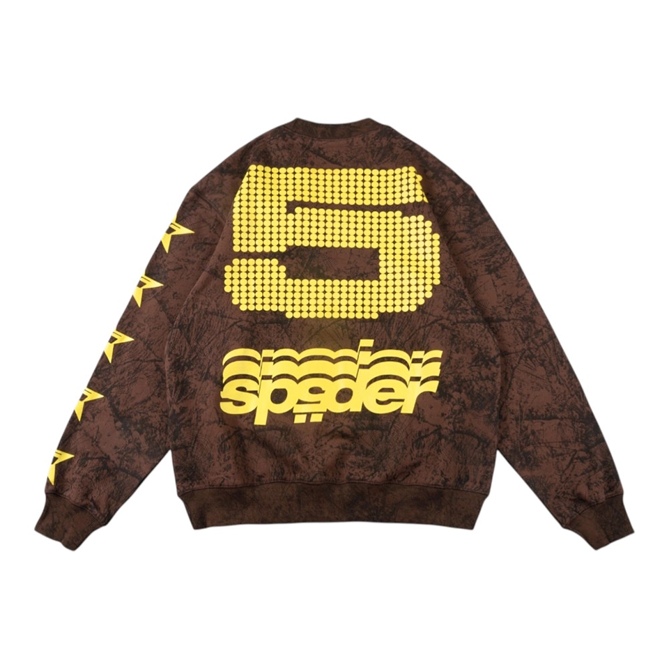 Sp5der-Brown-Distressed-Star-5-Logo-Sweatshirt4.webp Sp5Der Brown Distressed Star 5 Logo Sweatshirt