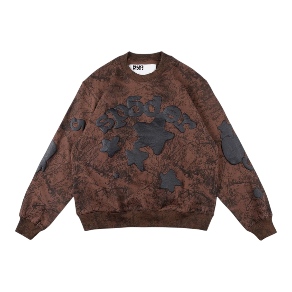 Sp5der-Brown-Distressed-Star-Logo-Sweatshirt9.webp Sp5Der Brown Distressed Star Logo Sweatshirt