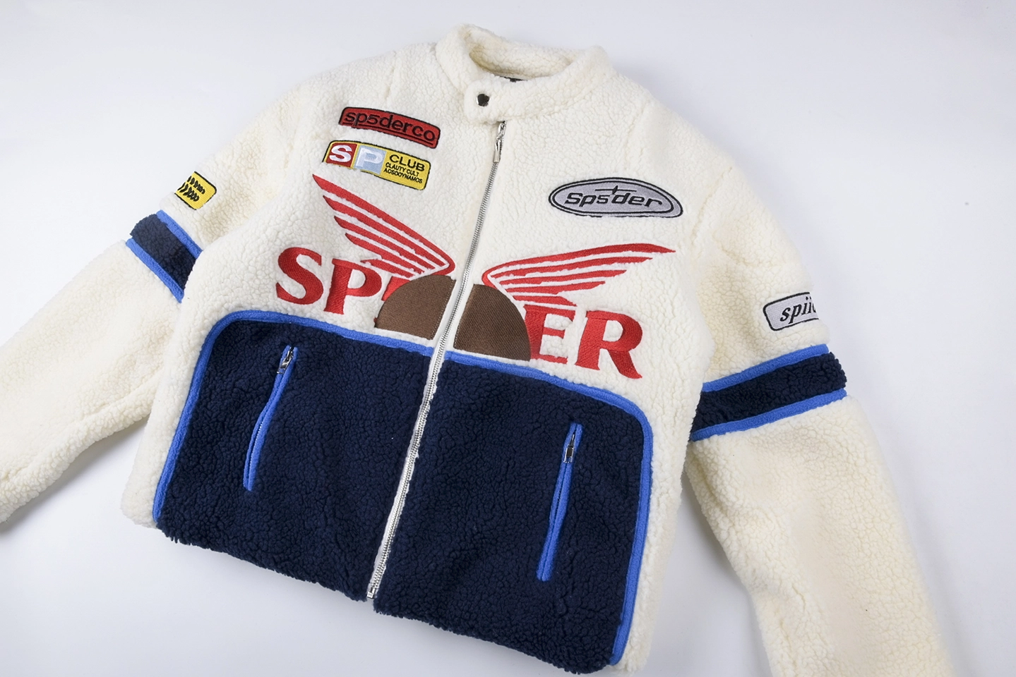 Sp5der-Cream-Navy-Wing-Racing-Sherpa-Jacket11.webp Sp5Der Cream Navy Wing Racing Sherpa Jacket